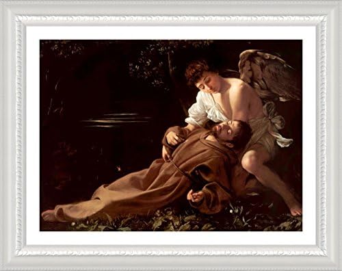 Alonline Art - Saint Francis of Assisi באקסטזה מאת Caravaggio | תמונה ממוסגרת לבנה מודפסת על בד